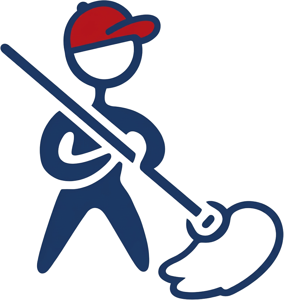 All Hats Cleaning mascot mopping a floor